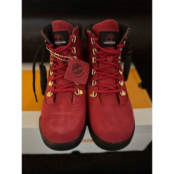 Timberland Kids 6-Inch Field Boot Red Nubuck Size 4.5 Casual Lace-Up - Picture 7 of 8